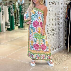 FARM Rio Floral Summer Oasis One-Shoulder Long Dress